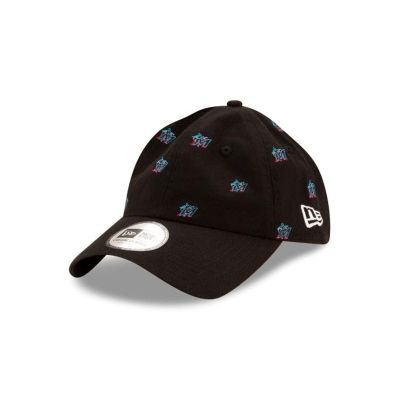 Sapca New Era Miami Marlins MLB All Over Logo Casual Classic Adjustable - Negrii